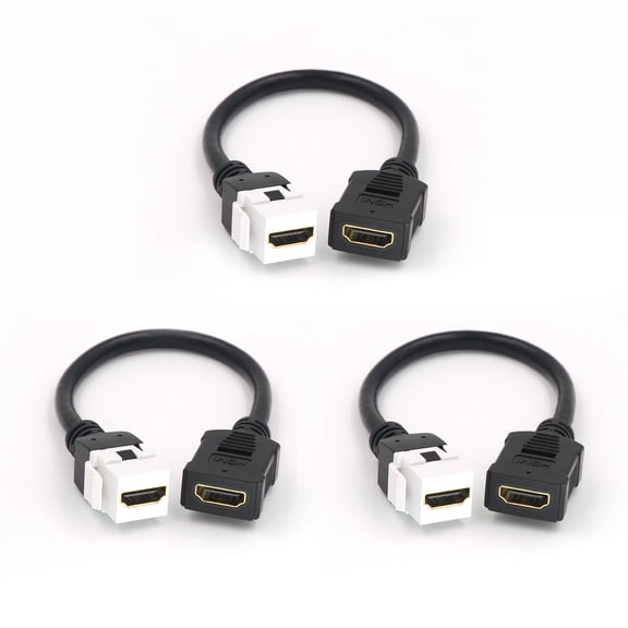 VCELINK 6-inch HDMI Keystone Jack, Female-to-Female Pigtail Cable, 4K Wall Connector for Keystone Wall Plate, 3-pack