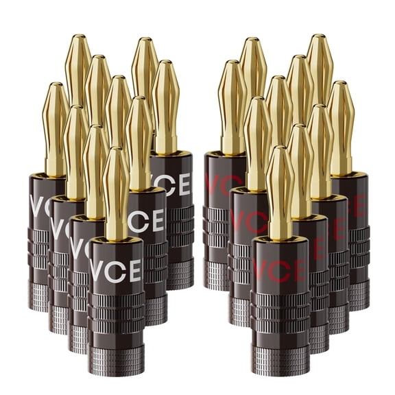 VCELINK Banana Plugs 10-pack, Speaker Wire Connectors, 4mm 24K Gold Plated Dual-Screw Type for Wall Plate, Audio/Video Receiver, 12-18 AWG Wire, Sound Systems, and Home Theater