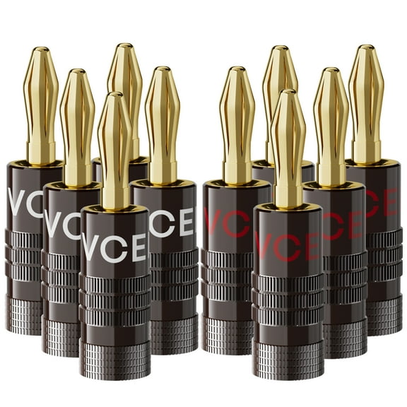 VCELINK Banana Plugs, 5-Pack Dual-Screw Speaker Wire Connectors, 4mm 24K Gold Plated for 12-18 AWG, for Home Theater, Speaker Wall Plate, AV Receiver