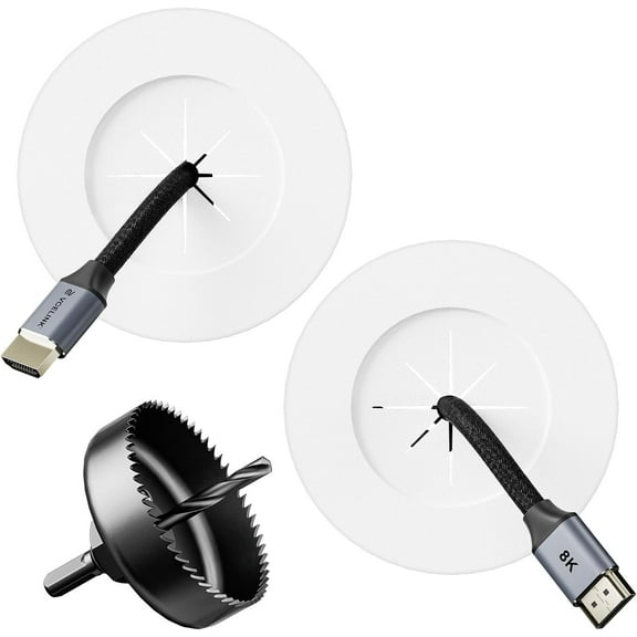 VCELINK In Wall Cable Management Kit with Hole Saw Drill Attachment, Hide TV Cords Wall Mount, White, 2-Pack