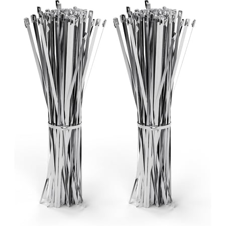 VCELINK Metal Zip Ties 11.8 inch 100pcs 304 Stainless steel Heavy duty Multi-purpose Self-locking Cable Ties