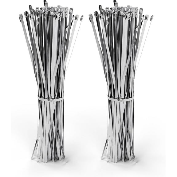 VCELINK Metal Zip Ties 11.8 inch 100pcs 304 Stainless steel Heavy duty Multi-purpose Self-locking Cable Ties