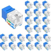 VCELINK RJ45 Cat6 Keystone Jacks Slim Profile UL-Listed 90-Degree Ethernet Punch Down 25-Pack Blue
