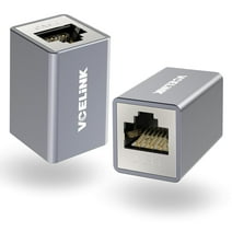 VCELINK RJ45 Cat7 PoE Ethernet Coupler Female to Female Shielded Cable Extender 2-Pack Silver Grey
