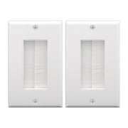 VCELINK Single Brush 1 Gang Cable Pass Through Insert, Standard White Brush Single Outlet Plate 2-Pack