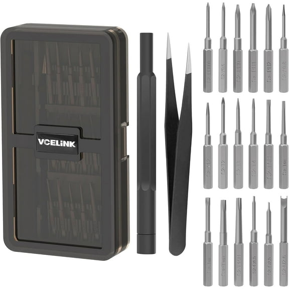 VCELINK Small Screwdriver Set with Long Bits, S2 Phillips, Flathead, Security Torx Bits, 20 in 1 Mini Screwdriver Kit with Tweezers Compatible with iPhone, MacBook, Watch, PS4, Laptop, Eyeglasses