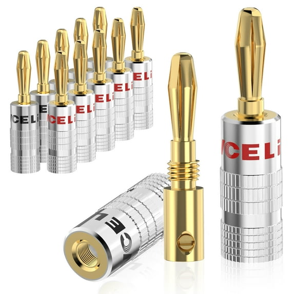 VCELINK Speaker Banana Plugs 6 Pairs/12 Pcs, 24K Gold Plated Dual-Screw Type Speaker Connector