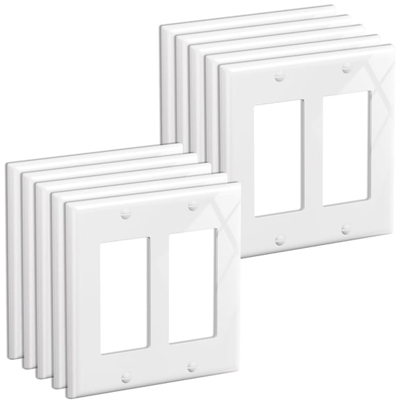 VCELINK (UL Listed) Double Light Switch Cover 10 Pack, 2 Gang Decora Wall Plate White, 4.50" x 4.56" Light Switch or Receptacle Cover Plates