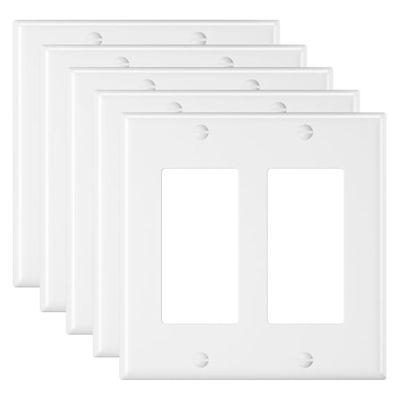 VCELINK (UL Listed) Double Light Switch Cover, 2 Gang Decora Wall Plate White, 4.50" x 4.56" Light Switch or Receptacle Cover Plates，5 Pack