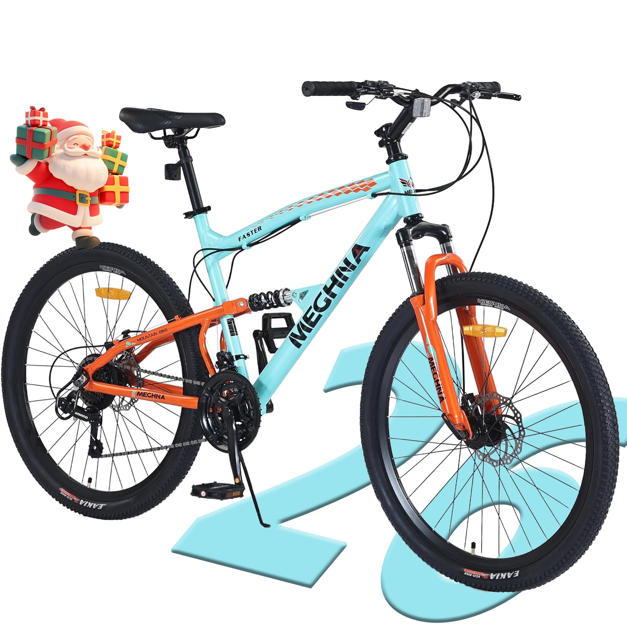 VCITN 26 Inch Mountain Bike 21 Speed Mountain Bike Dual Suspension Mountain Bike Aluminum Alloy Frame Bike with Dual Disc Brake for Men/Women/Teen, Multiple Colors Cyan
