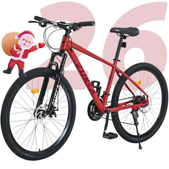 VCITN 26 Inch Mountain Bike 24 Speed Mountain Bike Steel Frame Adult Bicycle with Suspension Fork, Dual Disc Brake for Womens Mens Multiple Color Red