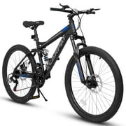 VCITN Mountain Bike 26 Inch Wheels,21-Speed Full Suspension Mens Womens Trail Commuter City Mountain Bike,Carbon Steel Frame Disc Brakes Thumb Shifter Front Fork Rear Shock Absorber Bicycles,Black