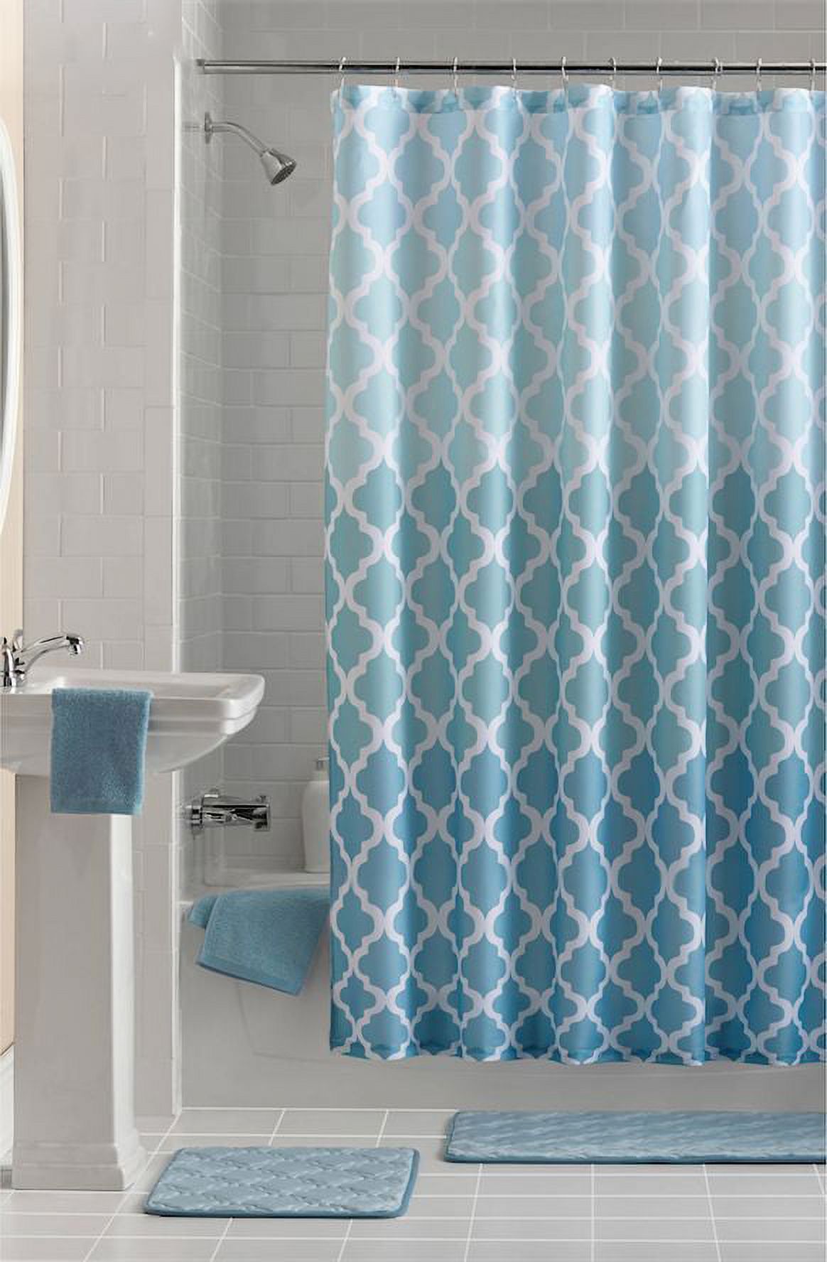 VCNY 15Pc. Geo Ombre Trellis Fabric Shower Curtain, Hooks & Memory