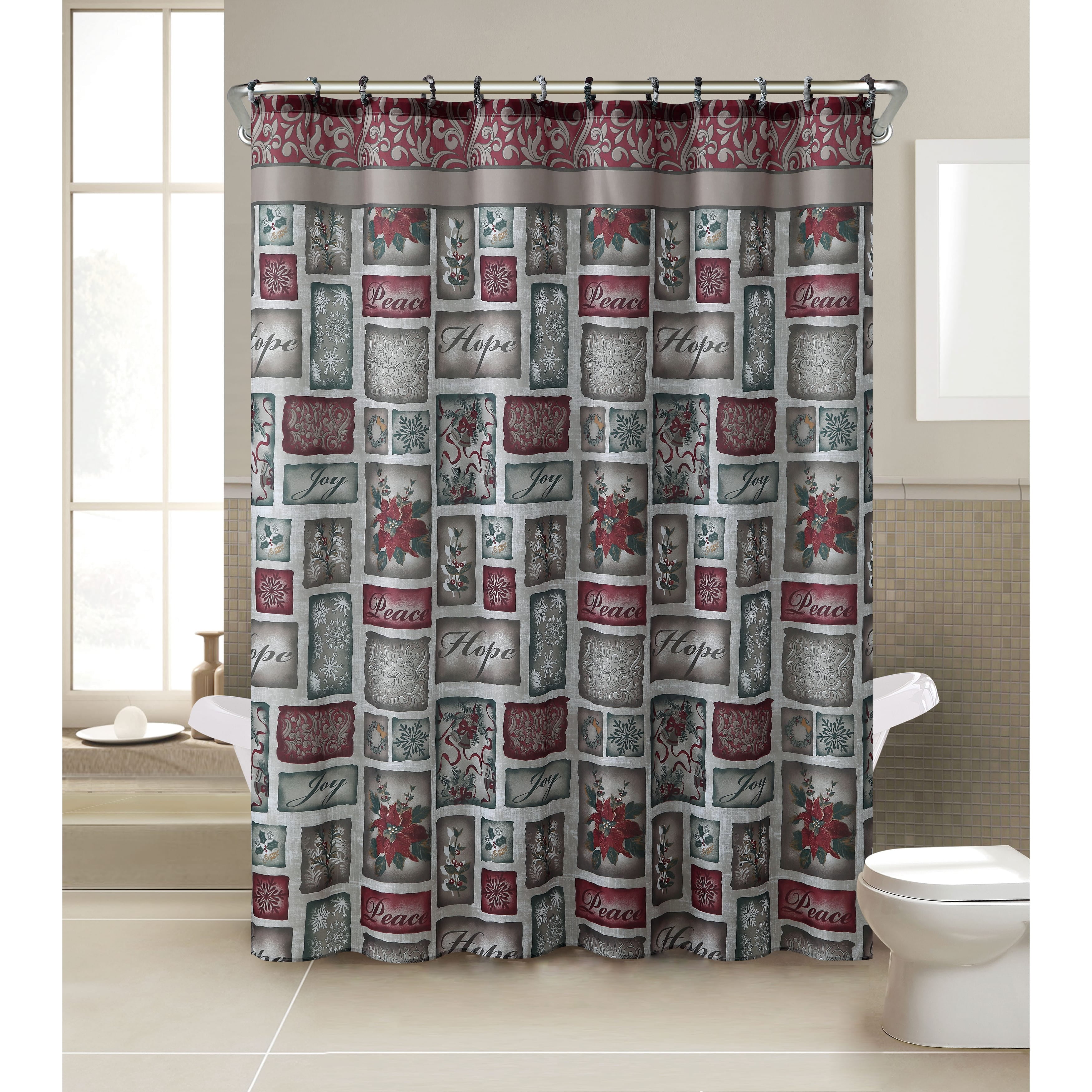 VCNY Christmas Chic 13 Pc. Fabric Shower Curtain Set Country