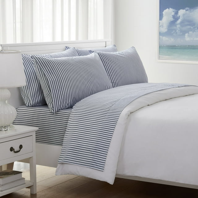 VCNY Home 6-Piece Navy/White Striped Polyester Bed Sheet Set, King