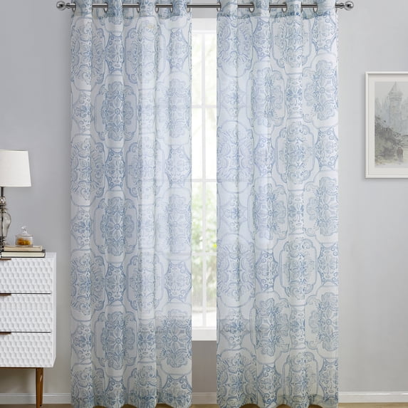 VCNY Home Adale Blue Medallion Grommet Sheer Curtain Panel, 54" x 84"