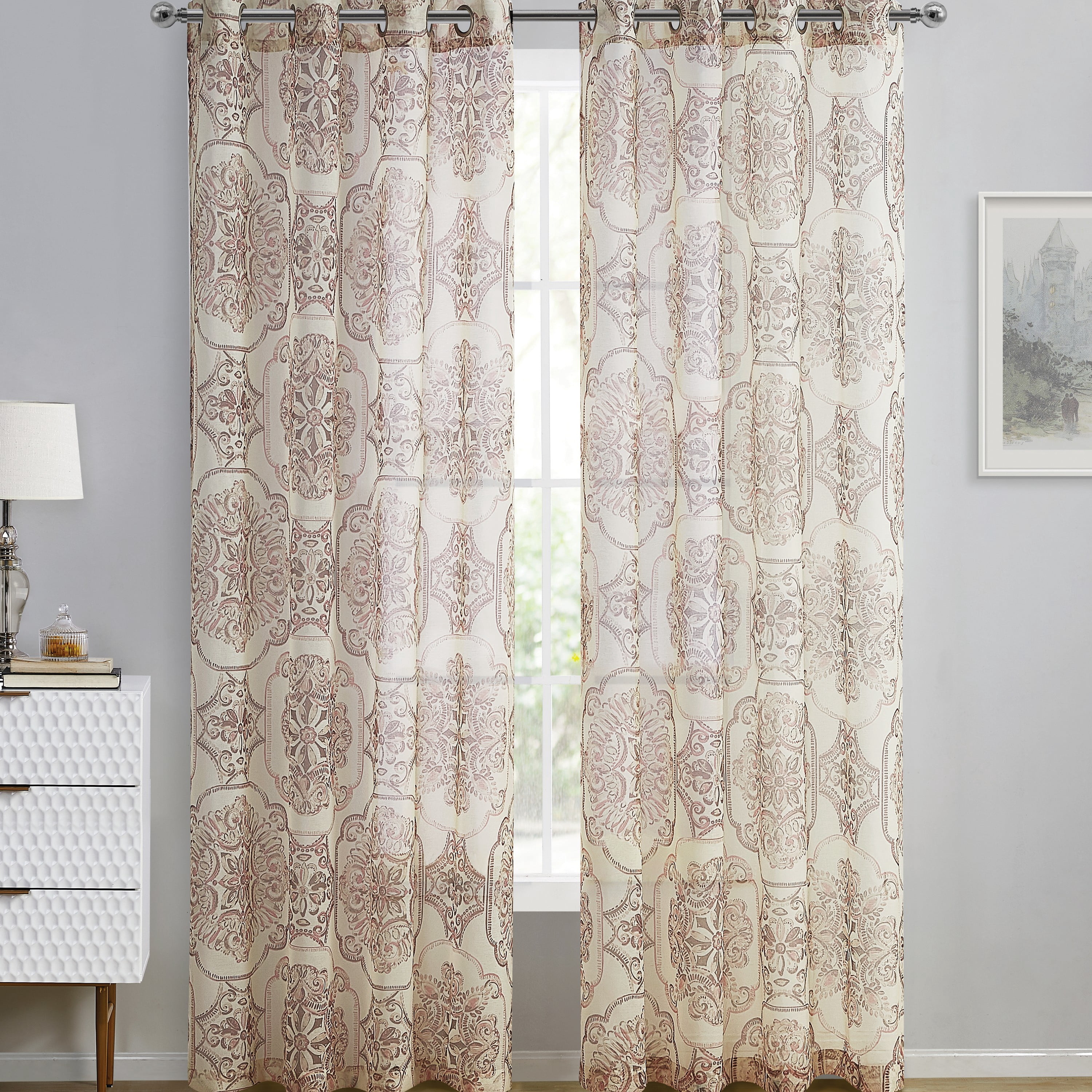VCNY Home Adale Blush Medallion Grommet Sheer Curtain Panel, 54" x 84"