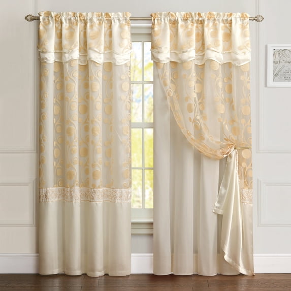 VCNY Home Agnes Ivory Scroll Rod Pocket Sheer Curtain Panel, 40" x 84"