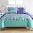 thumbnail image 1 of VCNY Home Amherst 5-Piece Aqua Damask Reversible Comforter Set, Full/Queen, 1 of 7