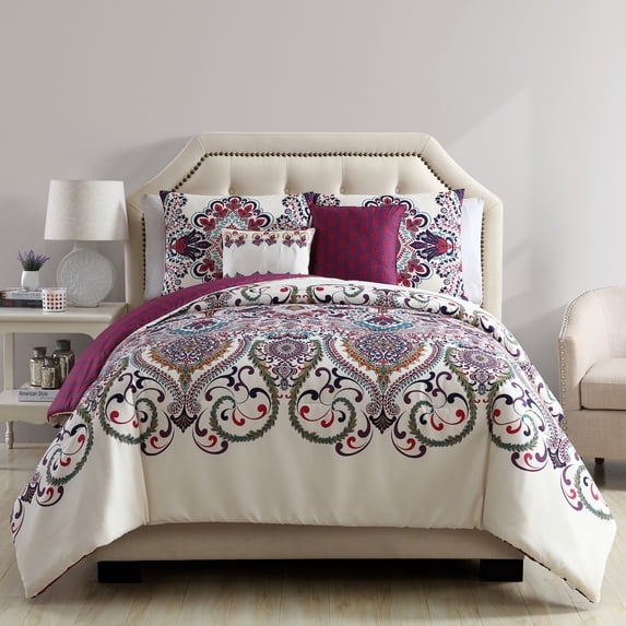 VCNY Home Amherst 5-Piece Red Damask Reversible Comforter Set, King