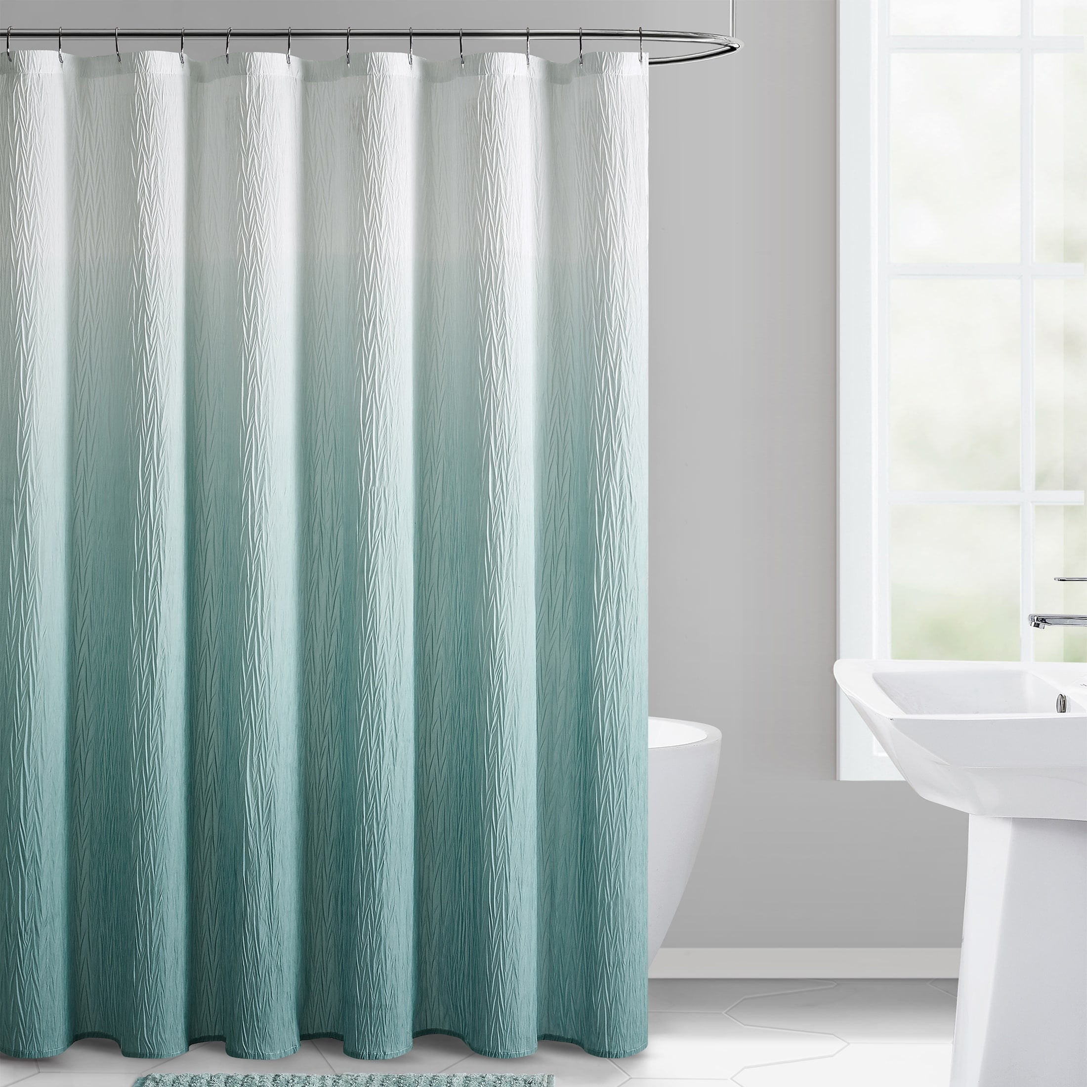 Aqua and White Ombre Polyester Fabric Shower Curtain, 72" x 72"