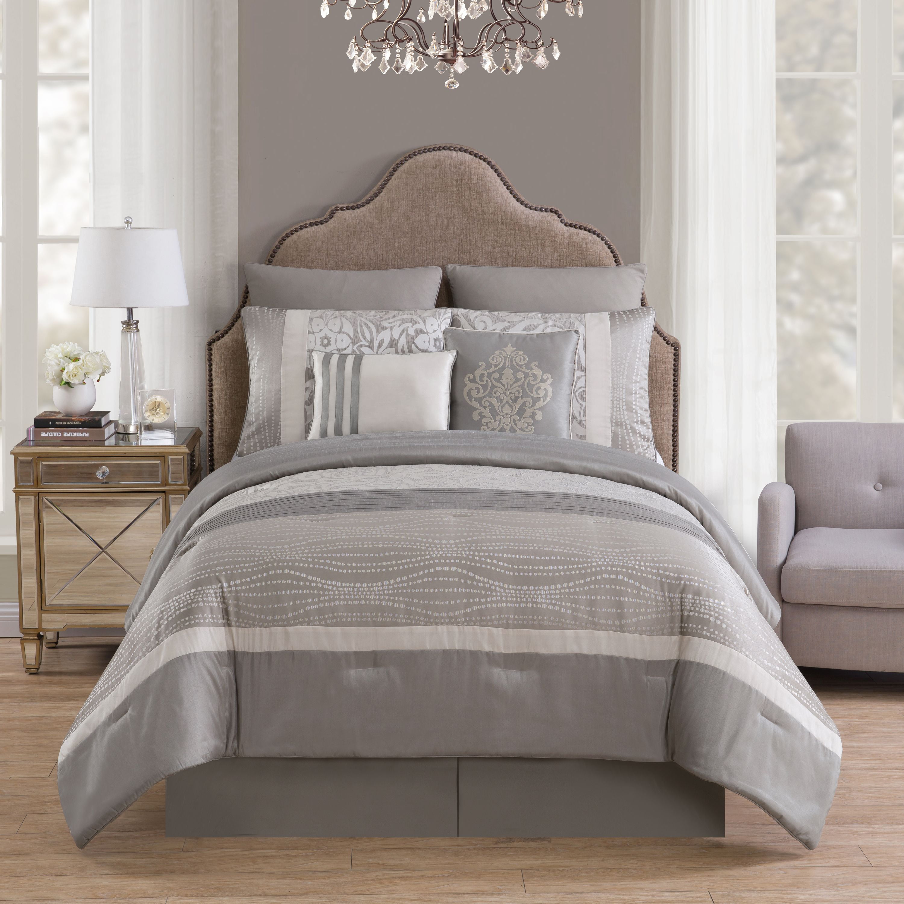 VCNY Home Arcadia 8-Piece Taupe Floral Comforter Set, Queen, Adult, Unisex