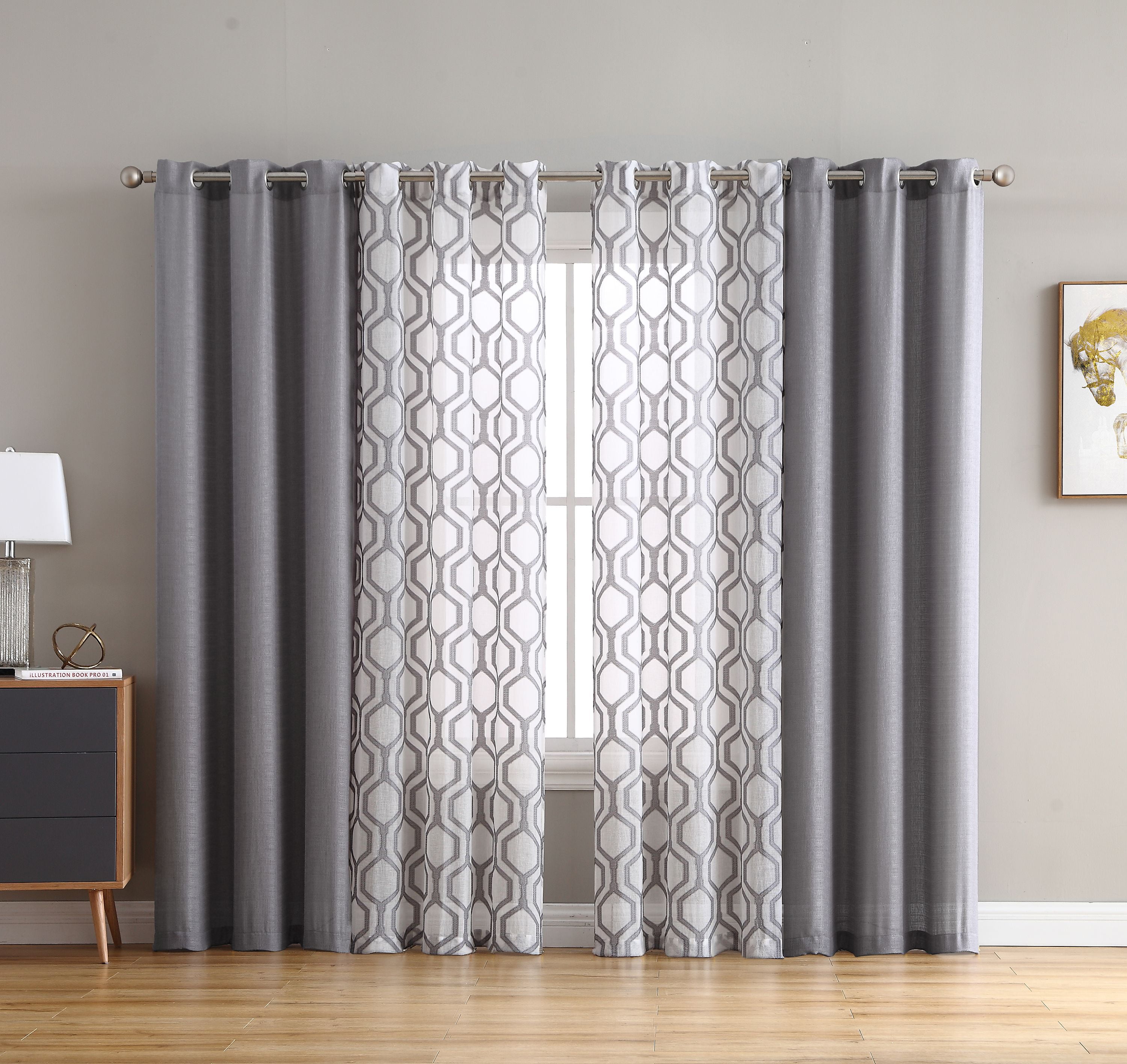 VCNY Home Auckland 4Piece Solid Geometric Sheer Curtain Panel Set, 38
