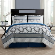 VCNY Home Beckham 8-Piece Blue Damask Bed in a Bag, King, Adult, Unisex