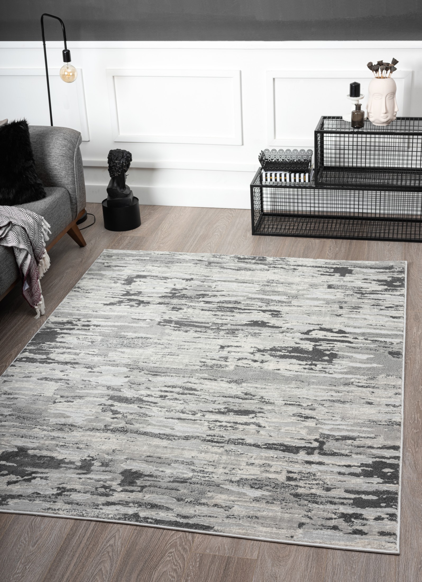 VCNY Home Bentley Abstract Distressed Low Pile Indoor Area Rug, Grey, 5' x 7'
