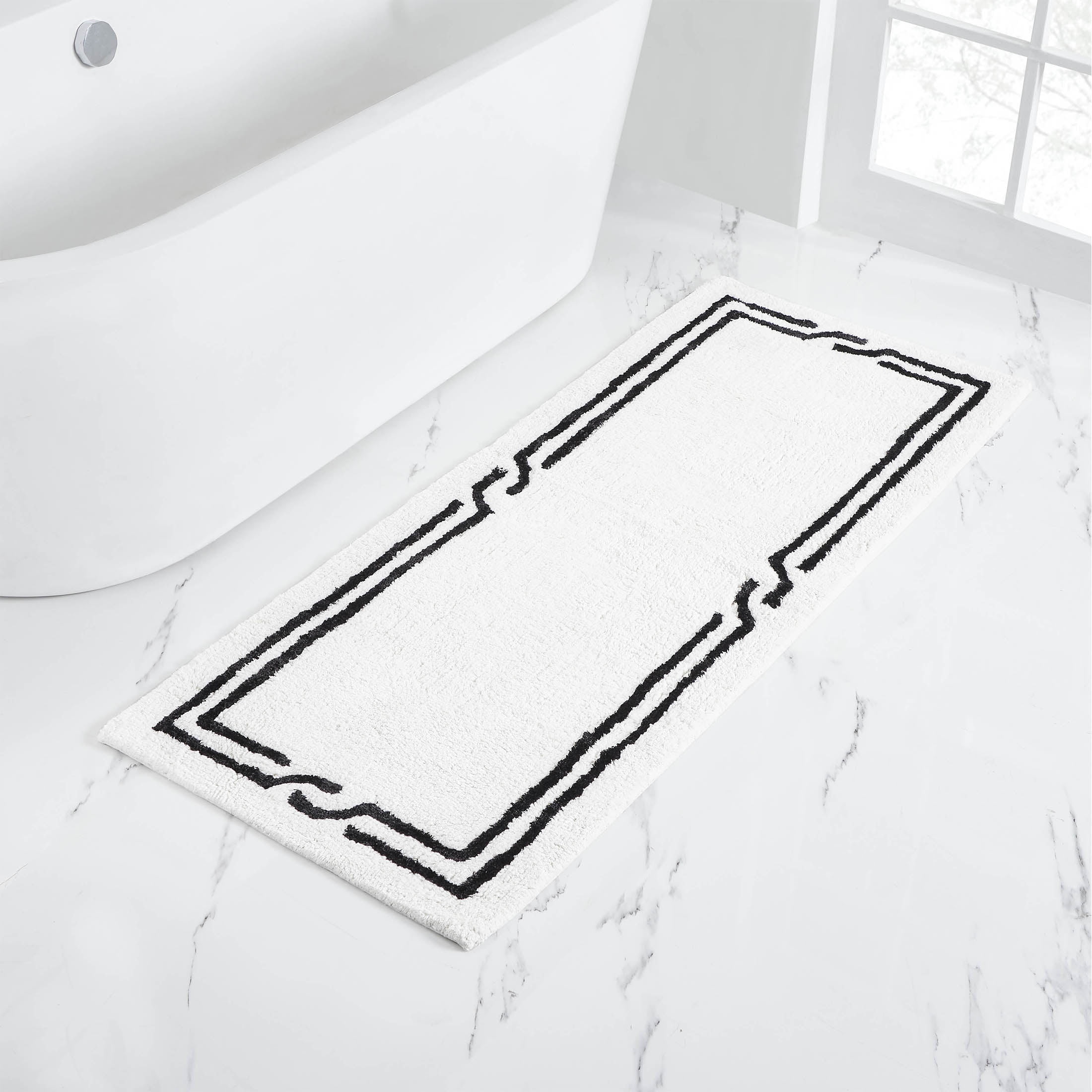 VCNY Home Border White/Black Cotton Viscose Bath Runner, 24" x 60"