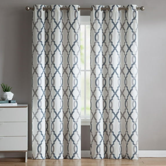VCNY Home Caldwell 2-Piece Blue Trellis Light-Filtering Polyester Window Curtain Set, 38" x 96"