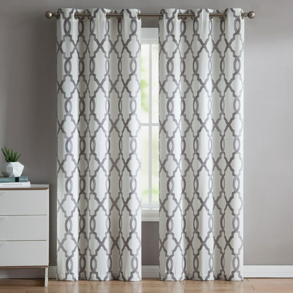VCNY Home Caldwell 2-Piece Charcoal Trellis Light-Filtering Polyester Window Curtain Set, 38" x 96"