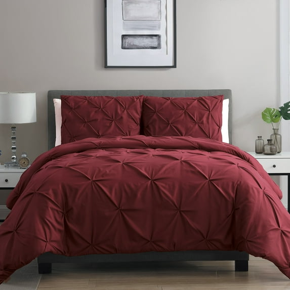 VCNY Home Carmen 3-Piece Burgundy Pintuck Duvet Set, Queen