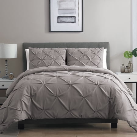 VCNY Home Carmen 3-Piece Grey Pintuck Duvet Set, Queen