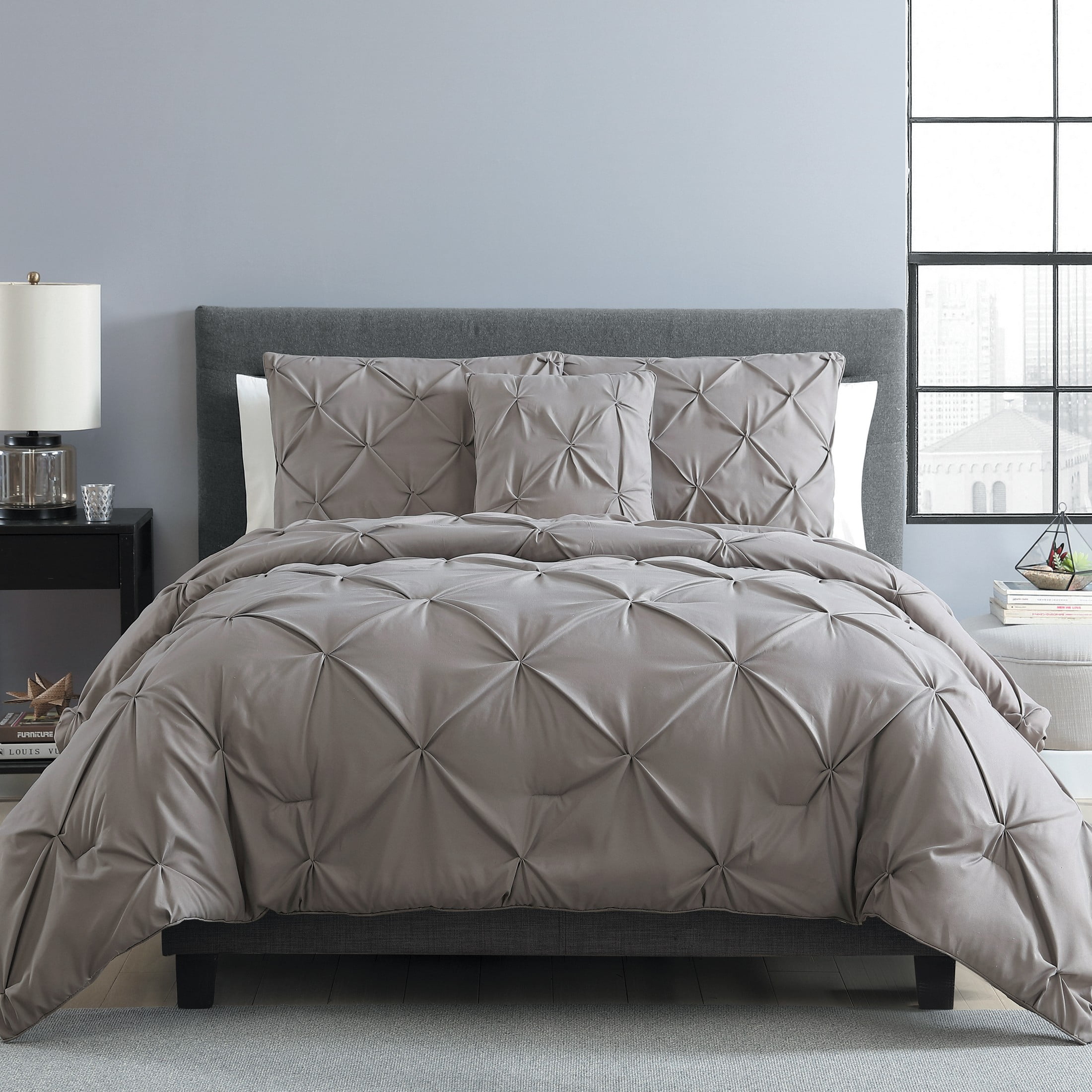 Gray King Microfiber Pintuck Comforter Set
