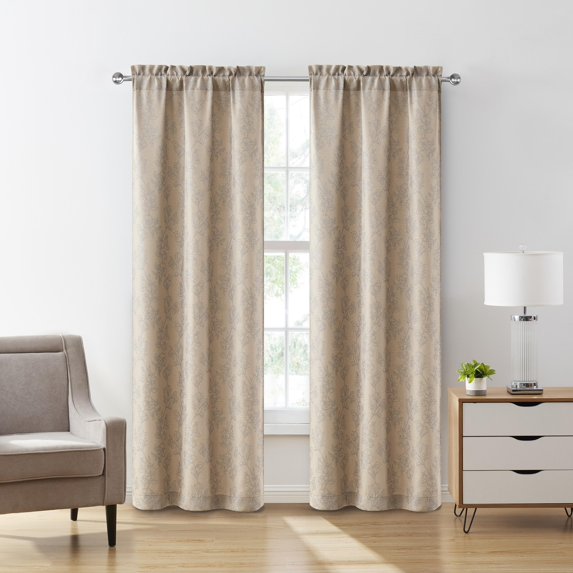 VCNY Home Carmen Beige Floral Rod Pocket Blackout Curtain Panel, 52" x 84"