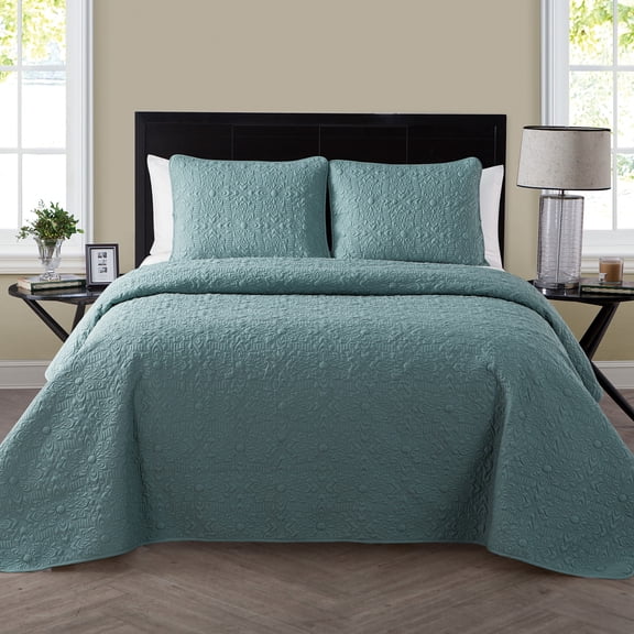 VCNY Home Caroline 3-Piece Sage Floral Quilt Set, Full/Queen