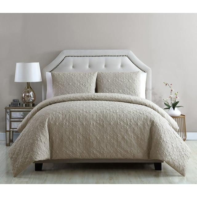 VCNY Home Caroline Embossed Solid Floral Duvet Cover Set, King, Taupe