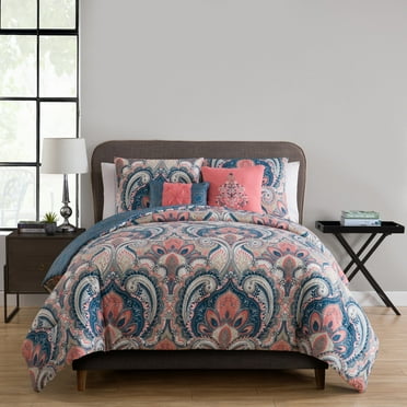VCNY Home Casa Real 5-Piece Coral Damask Reversible Comforter Set, King, Adult, Unisex