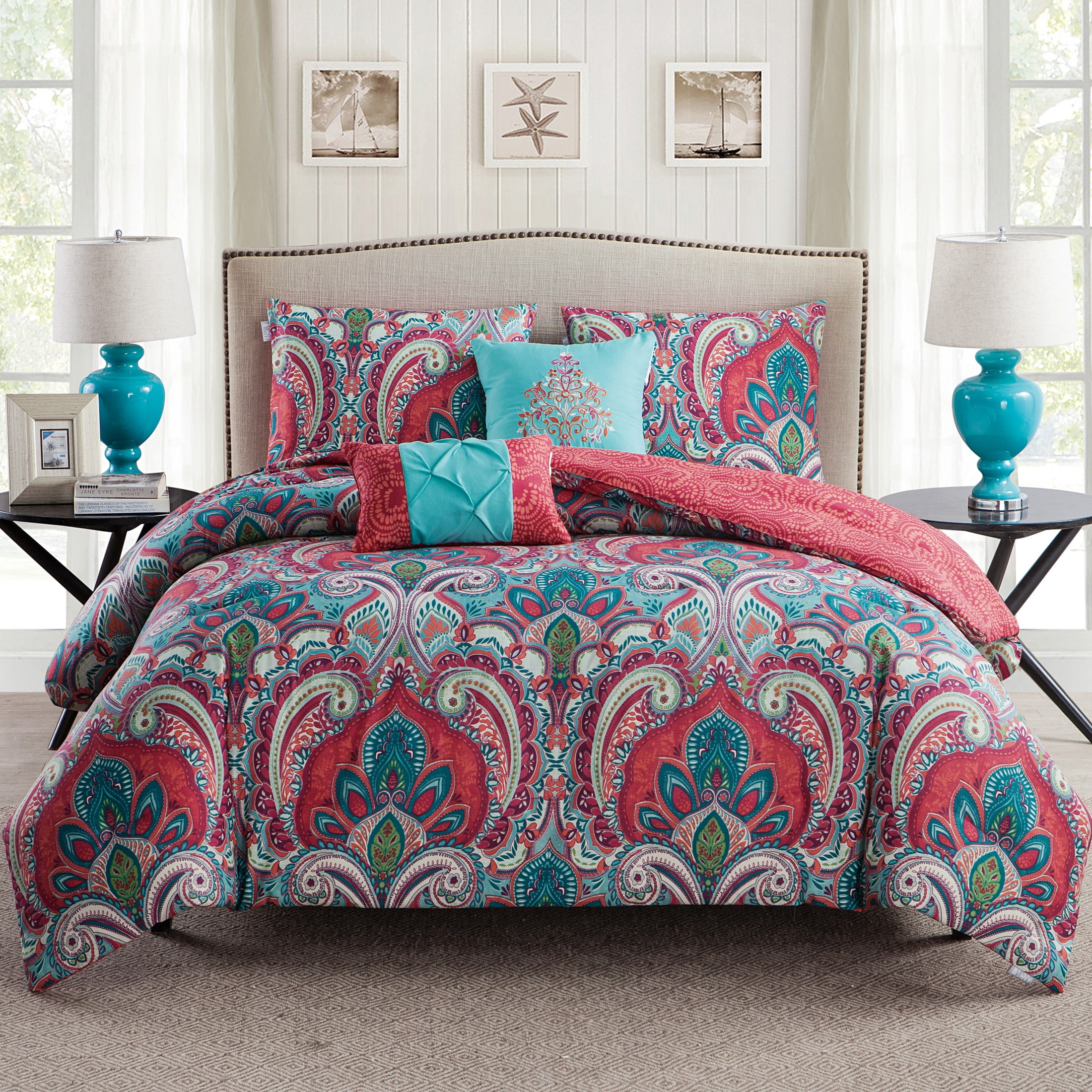 Reversible Comforter Set, King, 5 Piece, Assorted main image 0