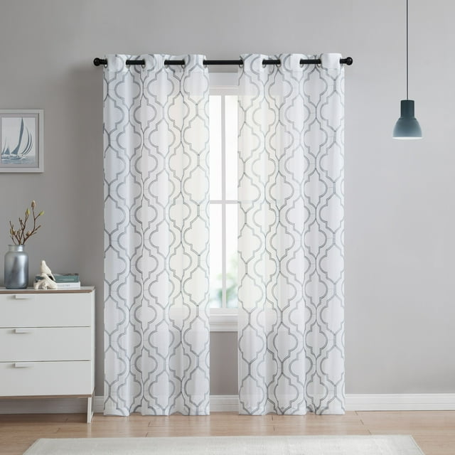 VCNY Home Charlotte 2-Piece Grey Quatrefoil Sheer Curtain Set, 38" x 96"