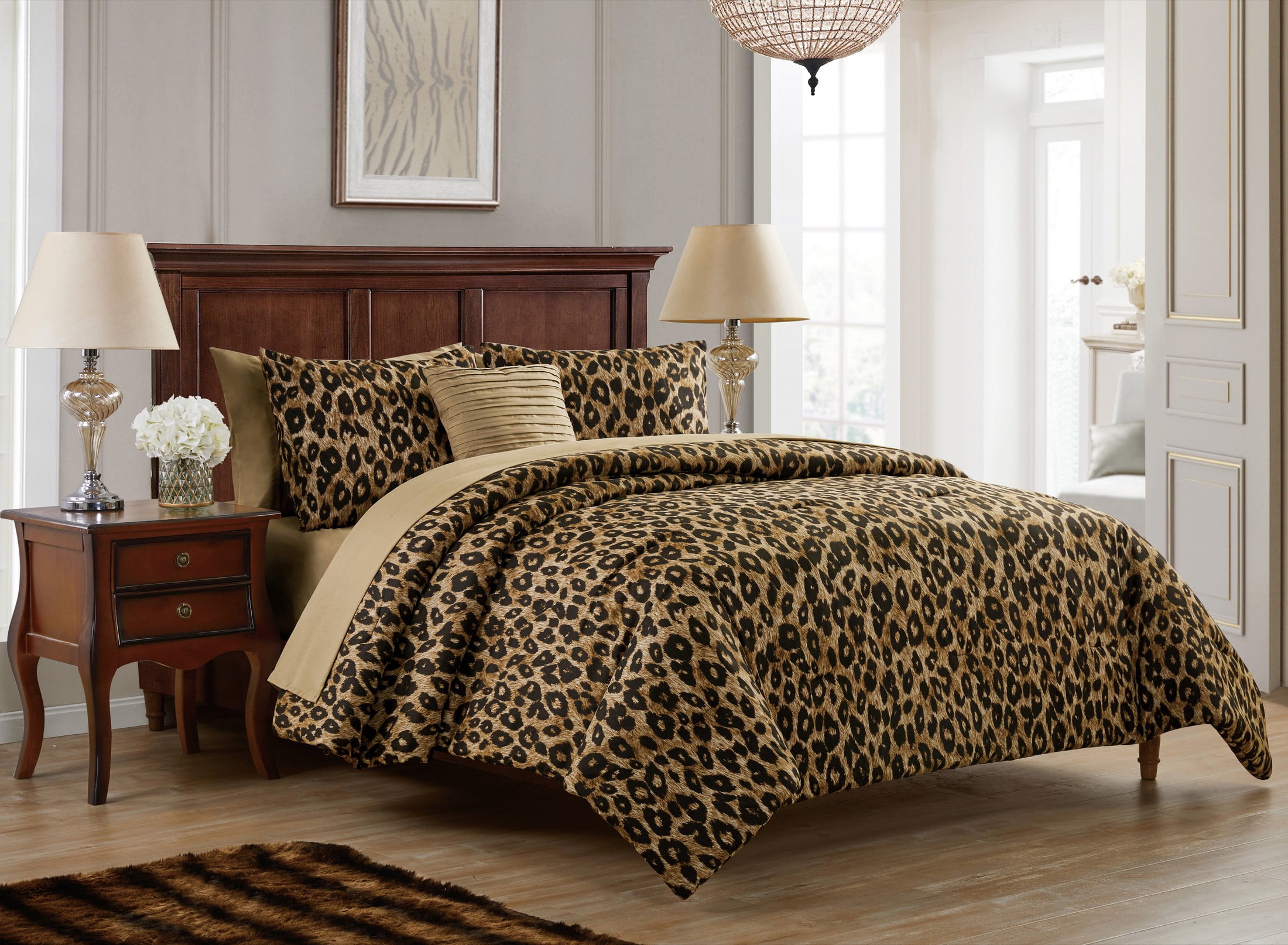 VCNY Home Cheetah 6-Piece Brown Animal Print Reversible Bed in a Bag ...