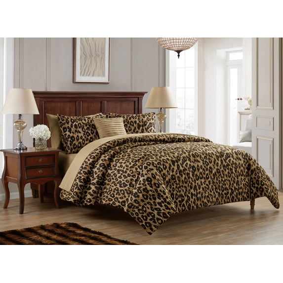 VCNY Home Cheetah 6-Piece Brown Animal Print Reversible Bed in a Bag, Twin XL, Adult, Unisex