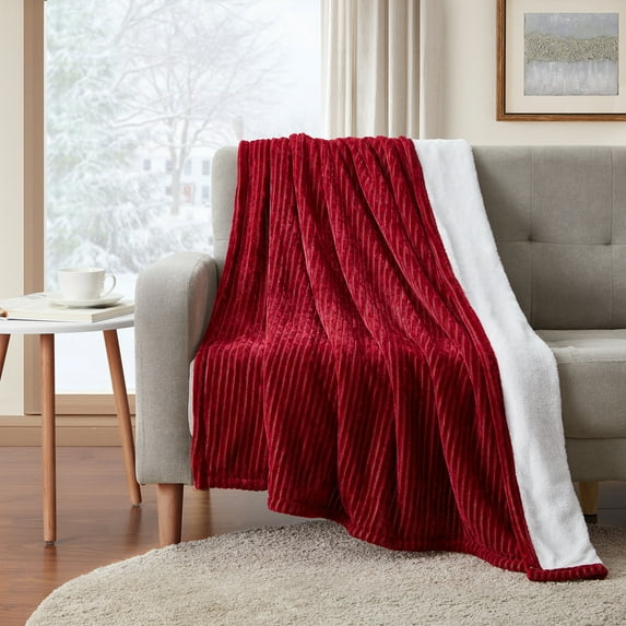 VCNY Home Chenille Burgundy Striped Polyester Reversible Throw, 50" x 60"