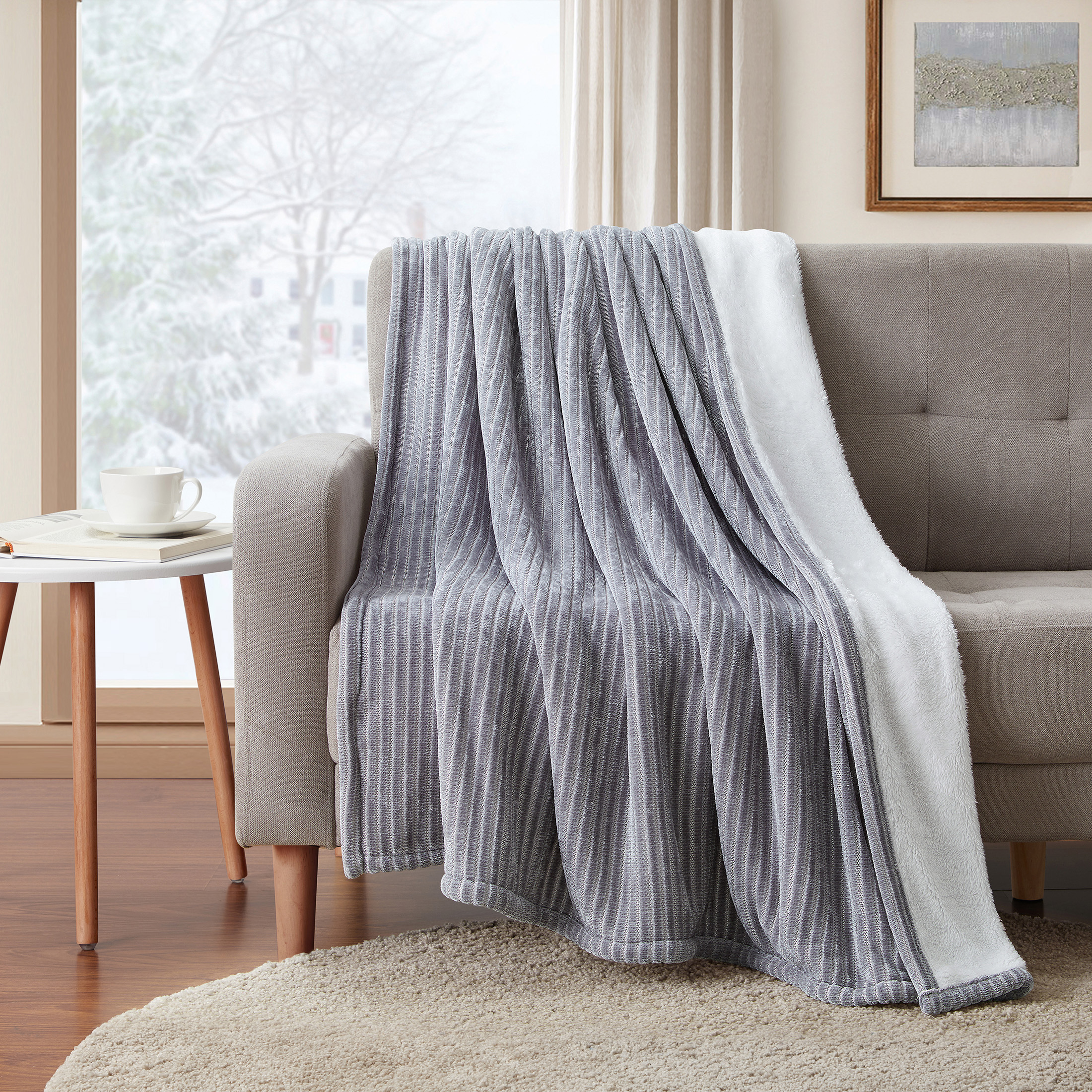 Collection Polyester Throw VCNY Home Chenille Grey Striped Polyester Reversible Throw, 50