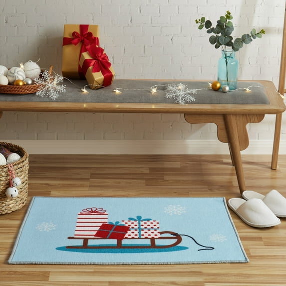 VCNY Home Christmas Sleigh Light Blue Holiday Adult Indoor Scatter Rug, 20" x 30"