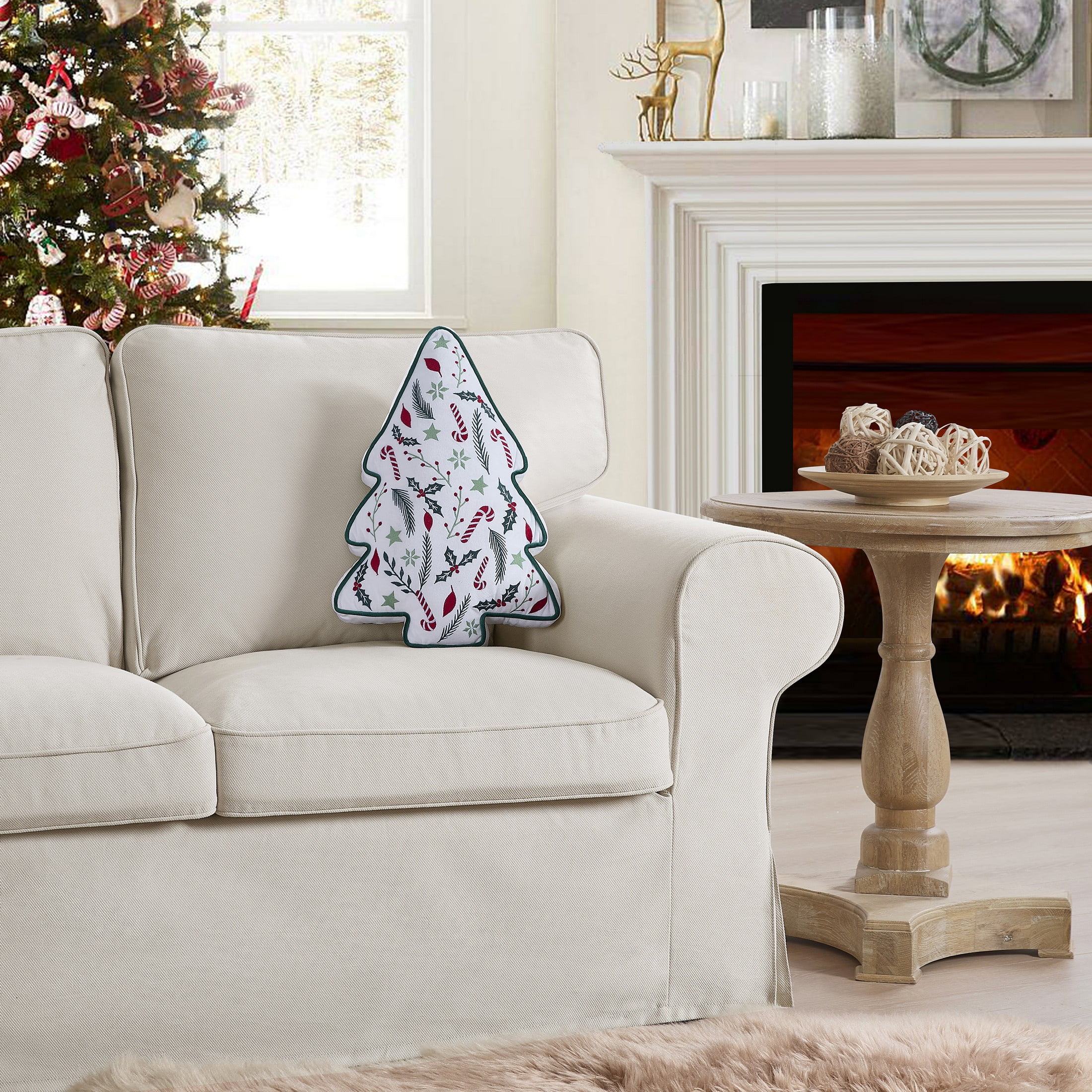 VCNY Home Christmas Tree 20" x 14" White Faux Mink Holiday Decorative Pillow