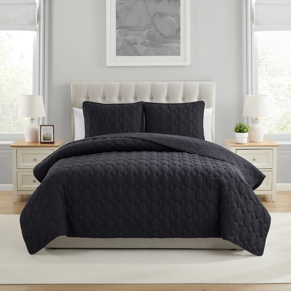 VCNY Home Circles 3-Piece Black Geometric Pinsonic Quilt Set, Full/Queen, Adult, Unisex