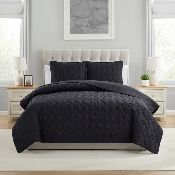 VCNY Home Circles 3-Piece Black Geometric Pinsonic Quilt Set, Full/Queen, Adult, Unisex