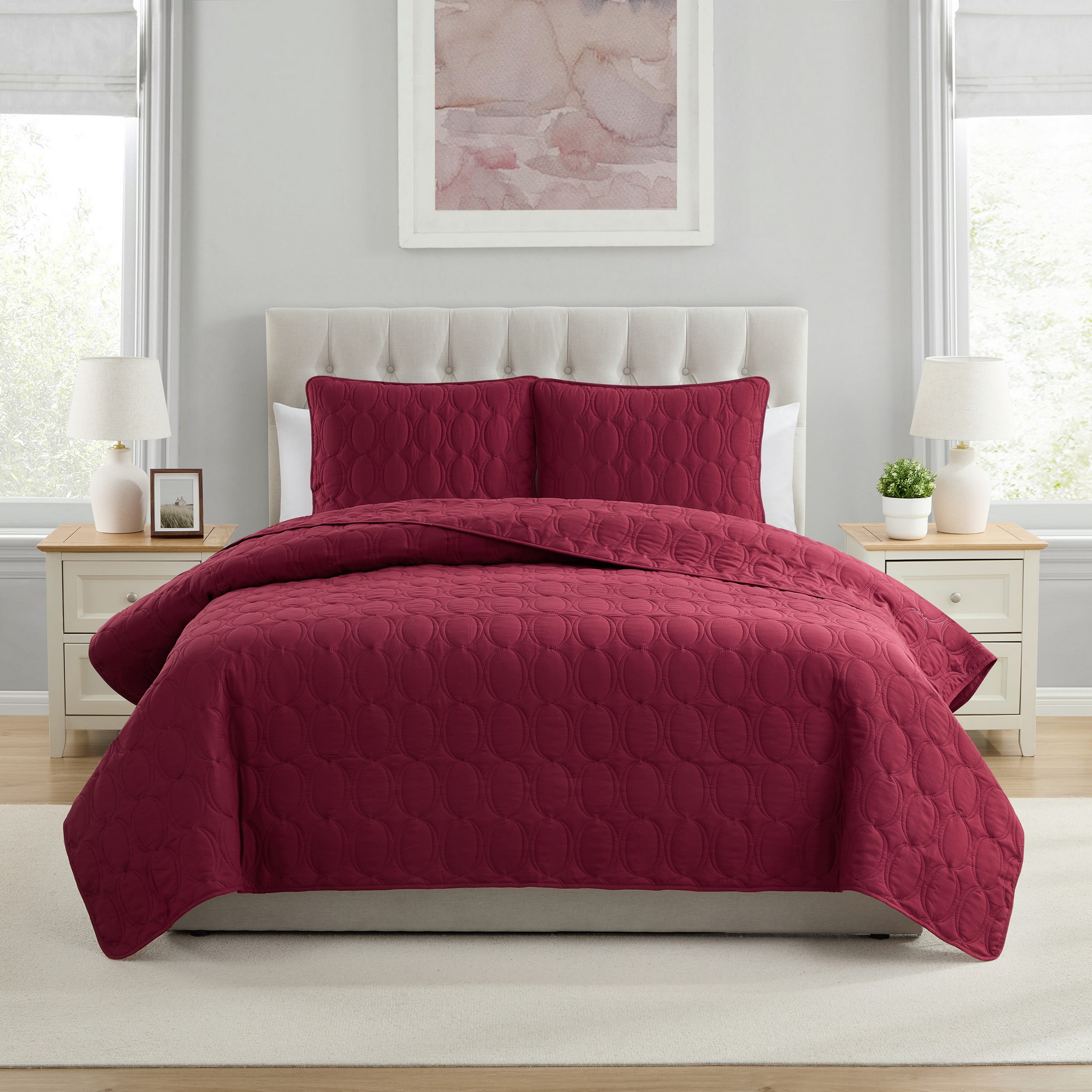 VCNY Home Circles 3-Piece Red Geometric Pinsonic Quilt Set, King, Adult, Unisex
